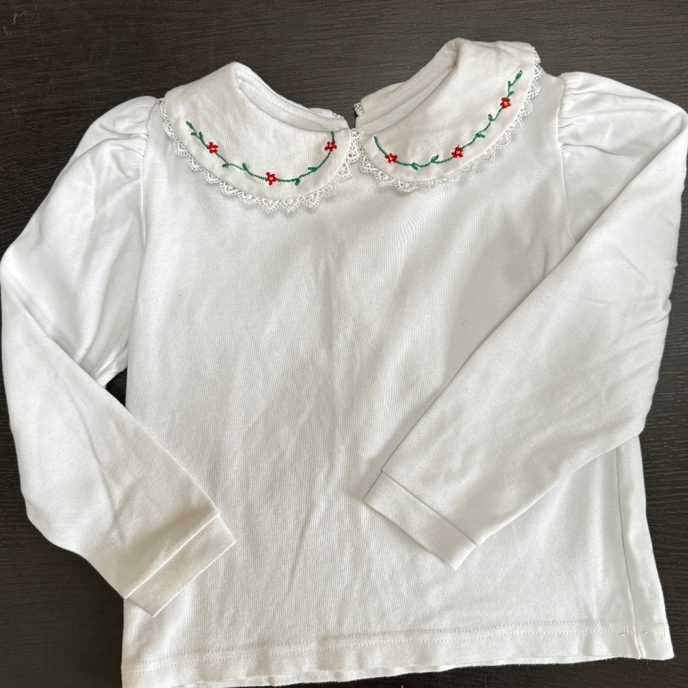 White Soft Cotton Long Sleeve with Embroidered Peter Pan Color